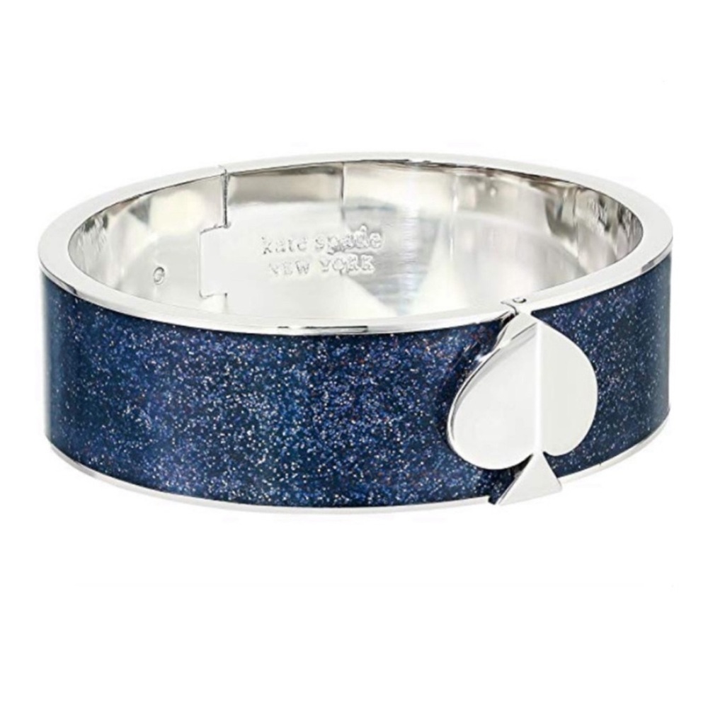 ♠️ KATE SPADE ♠️  Navy Silver Glitter Spade Cuff Button Bangle